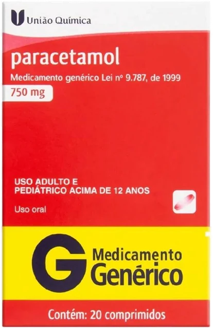 Paracetamol 750mg 20 Comprimidos União Química